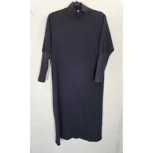 Story Dress Womens XS Black Waffle Knit Mock Neck Long Sleeve Midi Shift Stretch